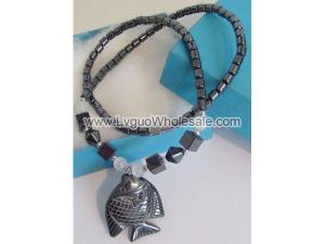 Hematite Stone Goldfish Pendant Chain Choker Fashion Necklace